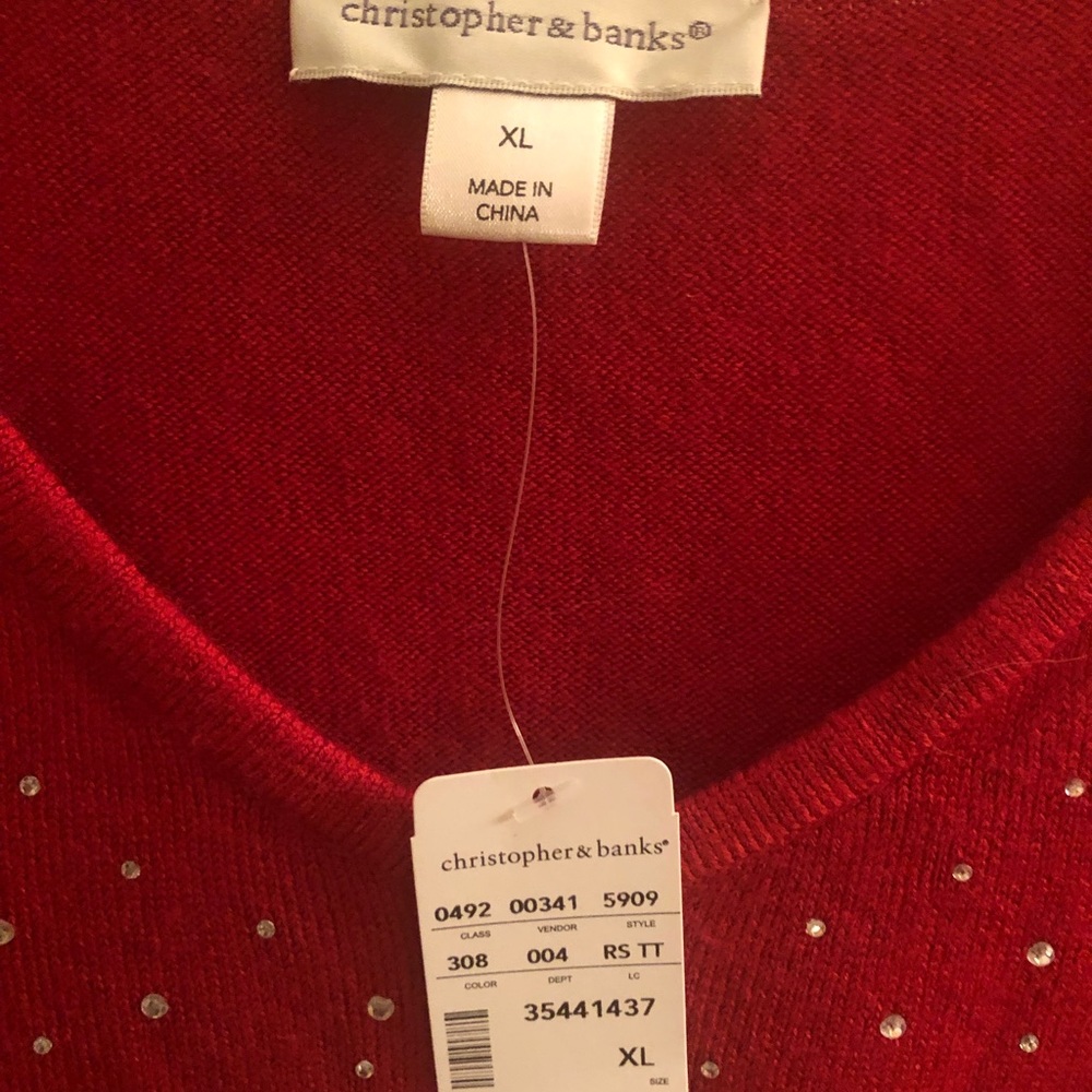 Red V neck long sleeve sweater